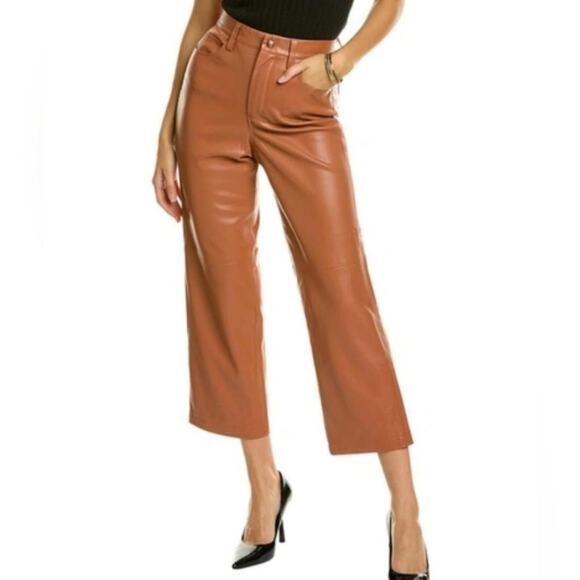 Blank NYC The Baxter Ribcage Straight Leg Faux Leather Cropped Pants Brown 29 - Picture 1 of 13